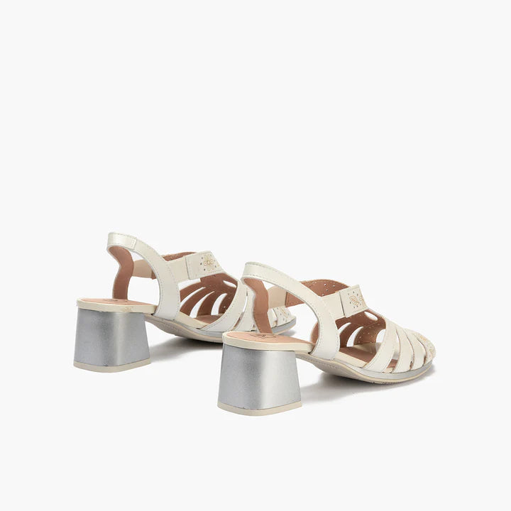 SANDALIA MUJER PITILLOS PLATA TACÓN MEDIO 11211