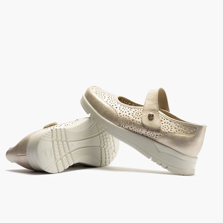 ZAPATO MUJER PITILLOS MERCEDES VELCRO ORO 20300